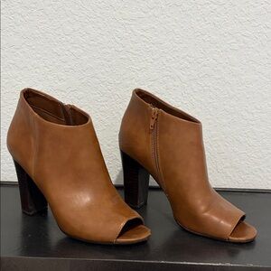 Nine West Tan Peep-Toe Heeled Boots